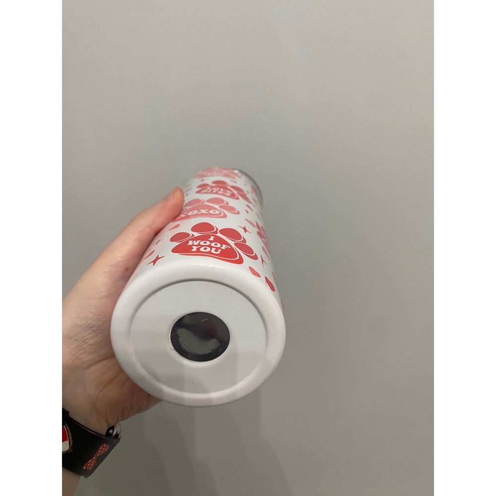 Tumbler Unisex OS White Red Paw Print I Woof You Love Bites Skinny Travel Mug - Picture 6 of 6